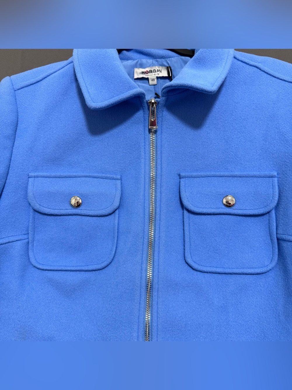 Morgan De Toi Blue Cropped Jacket Full Zip Utility Pockets Women's Size US 10 - Picture 4 of 15